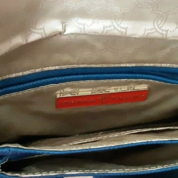 IVANKA TRUMP clutch envelope shoulder purse chain link strap mock croc blue - Picture 6 of 8